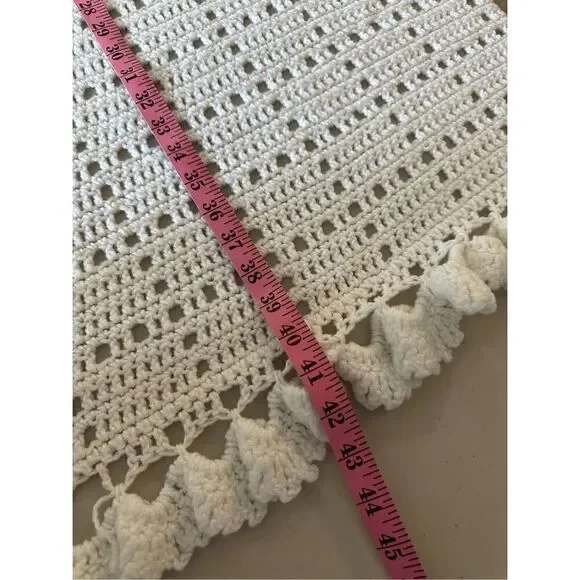 Homemade White Knitted Throw Blanket 41" x 39" - Picture 3 of 4
